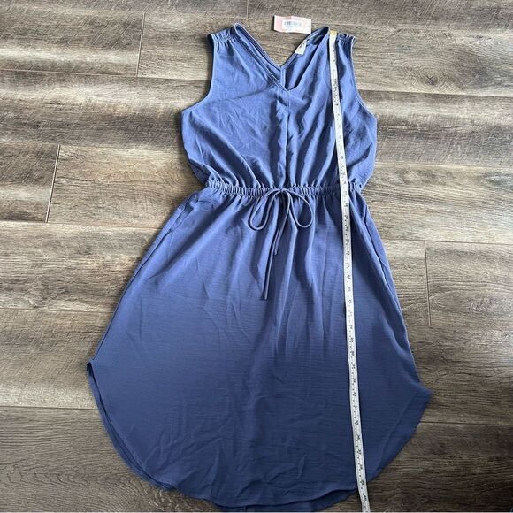Monteri NWT Short Story Blue Knit Sleeveless Dress Drawstring Waist V-Neck Large - Picture 8 of 9